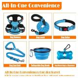 LOBEVE No Pull Dog Harness, Collar & Leash Set with Retractable Dog Seat Belt, Collapsible Dog Bowls and Poop Bag Dispenser - Ideal for Training, Walking, Hiking - Fits Small to Large Dogs(Blue-M)