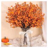 Der Rose 10Pcs Fake Fall Flowers Orange Baby Breath Artificial Flowers Real Silk Floral Arrangement Stems for Thanksgiving Table Centerpieces Home Kitchen Mantle Porch Outdoor Decorations
