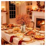 Der Rose 10Pcs Fake Fall Flowers Orange Baby Breath Artificial Flowers Real Silk Floral Arrangement Stems for Thanksgiving Table Centerpieces Home Kitchen Mantle Porch Outdoor Decorations