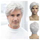 Baruisi Men Wigs Short White Wig Synthetic Heat Resistant Natural Halloween Cosplay Hair