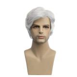 Baruisi Men Wigs Short White Wig Synthetic Heat Resistant Natural Halloween Cosplay Hair