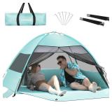 Large Easy Setup Beach Tent,Anti-UV Beach Shade Beach Canopy Tent Sun Shade with Extended Floor & 3 Mesh Roll Up Windows Fits 3-4 Person,Portable Shade Tent for Outdoor Camping Fishing (Mint Green)