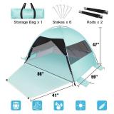Large Easy Setup Beach Tent,Anti-UV Beach Shade Beach Canopy Tent Sun Shade with Extended Floor & 3 Mesh Roll Up Windows Fits 3-4 Person,Portable Shade Tent for Outdoor Camping Fishing (Mint Green)