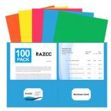 Two Pocket Folders, RAZCC 100 Pack File Folders with Pockets Fit Letter Size Paper, Thick Paper File Folder for School Office Business Home, Assorted 5 Colors