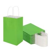50 Pack 5.25x3.25x8.25 Inch Small Grass Green Kraft Paper Bags with Handles Bulk, Toovip Gift Wrap Bags for Favors Grocery Retail Party Birthday Shopping Business Goody Craft Merchandise Take Out Sack