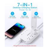One Beat LED Small Desk Lamp Power Strip 5ft Extension Cord, 3 Outlets, 4 USB Ports(2 USB C), 4 Modes, 5 Level Touch- Home, Office, Bedroom, Bedside, Study Reading Light, Dorm Room Essentials, White