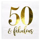 WRAPAHOLIC 50Pcs Gold 50 Fabulous Birthday Napkins - 3-Ply Disposable Paper Cocktail Napkin for Birthday Tableware Party Supplies - 5 x 5 In
