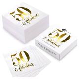 WRAPAHOLIC 50Pcs Gold 50 Fabulous Birthday Napkins - 3-Ply Disposable Paper Cocktail Napkin for Birthday Tableware Party Supplies - 5 x 5 In