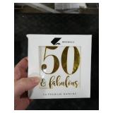 WRAPAHOLIC 50Pcs Gold 50 Fabulous Birthday Napkins - 3-Ply Disposable Paper Cocktail Napkin for Birthday Tableware Party Supplies - 5 x 5 In