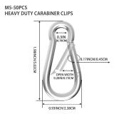 50PCS M5 Spring Snap Hook Carabiner, Heavy Duty Galvanized Steel Carabiner Clip, 220LBS Holding Capacity Spring Clips for Hammock Swing Outdoor Travel