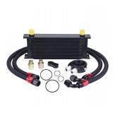 EVIL ENERGY 16 Row Oil Cooler Kit, 10AN Transmission Engine Cooler British Radiator Universal Aluminium Black
