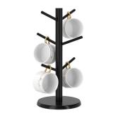 Wisuce Black Coffee Mug Tree, Updated Thick Bamboo Mug Holder Base,Coffee Cup Stand Mug Holders with 6 Hooks for Countertop Cup Rack Organizer Stand (Black)