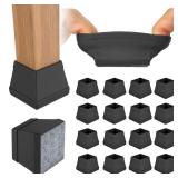 16 PCS Square Chair Leg Floor Protector, Silicone Chair Leg Cover, Furniture Leg Protectors with Felt, Mobile Table Leg pad, Protect The Floor from Scratches.1 1/2 in Black.