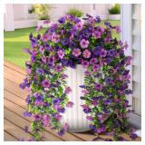 Hommyea Artificial Hanging Flowers for Outdoors, 2 Pcs Fake Hanging Plant Spring Summer Decor, UV Resistant No Fade Faux Flower for Front Door Porch Planter Patio Yard Garden(Double Purple)