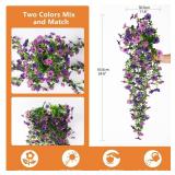 Hommyea Artificial Hanging Flowers for Outdoors, 2 Pcs Fake Hanging Plant Spring Summer Decor, UV Resistant No Fade Faux Flower for Front Door Porch Planter Patio Yard Garden(Double Purple)