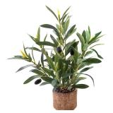 Ewtogift Indoor Fake Olive Plant 12 inch Faux Silk Leaves with Black Rustic Planter Medium Size Perfect Artificial Olive Fruits with Realistic Trunk and Lifelike Stems for Home and Office Decor