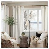 Extra Wide 60 Inch Width Pinch Pleated Curtains 90 Inch Length for Living Room Thick Linen Boho Curtain Memory Shape Light Filtering Privacy for Bedroom Large Windows Hooks Rings Cream 1 Panel 60x90