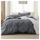 Bedsure Queen Comforter Set - Dark Grey Bed Set, 3 Pieces Cute Floral Bedding, 1 Soft Reversible Botanical Flowers Comforter and 2 Pillow Shams