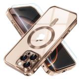 Misea Magnetic for iPhone 16 Pro Max Case Compatible with MagSafe [Never Yellowing] [Military Grade Drop Protection] Full Camera Lens Protector Plating Soft Clear Phone Case for Women 6.9, Desert
