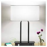 Bedside Touch Control Table Lamp with Dual USB Charging Ports 1 AC Outlet, 3 Way Dimmable Modern Nightstand Lamp with White Fabric Shade, Desk Lamp for Bedroom Living Room Office with 5000K LED Bulb