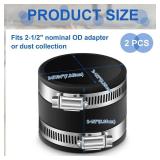 Minatee Dust Control Flex Cuffs with Stainless Steel Hose Clamps, Flexible PVC Coupling for Plastic and Copper Plumbing Connections, Connector Ports Dust Collection Fittings(2-1/2 Inch, 2 Pcs)