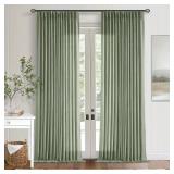 Green Linen Semi Sheer Curtains 90 Inches Long for Living Room Bedroom Light Filtering Sage Green Textured Burlap Pinch Pleated Curtains 90 Length Hooks Rings Back Tab for Sliding Door 2 Panels