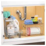 Hudgan Stackable Storage with Bamboo Top for Laundry Room Organization, Extra Large Trash Bag/Garbage Bag Dispenser, Under Sink Organizer, Pantry Organizers