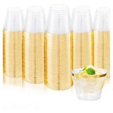 Ciaell 200PCS Gold Plastic Cups - 9Oz Heavy Duty Disposable Clear Plastic Cups with Gold Rim for Wine, Cocktail, Party & Wedding & Thanksgiving