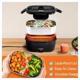 TRAVELISIMO Electric Lunch Box for Adults 80W Heated Lunch Box For Men 1.5L Stainless Steel Portable Food Warmer, 12/24/110V Electric Food Warmers for Travel & Work, Loncheras Para Hombres de Trabajo