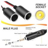 ELECTOP 1 to 2 Car Cigarette Lighter Splitter Adapter Power Charger Port, 12V 24V Plug Socket 2-Way Splitter Y Adapter, 10 inch 16AWG Cigarette Lighter Extension Cord with 15A Fuse