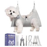 Loflaze Dog Grooming Hammock Harness for Dogs & Cats with Pet Nail Clipper Trimmer - Cat Hanger Sling for Trimming Clipping Nails- Dog Hammock Restraint Bag for Small Medium Large pet Grey S