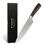 APPEARS NEW - TONGMARU Chef Knife, 8 inch Professional High Carbon Razor Super Sharp German Stainless Steel - Kitchen Chef Kitchen Knife with Ergonomic Forged PakkaWood Handle, with Luxury Gift Box, f