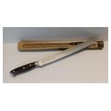 APPEARS NEW - YFWOOD Slicing Knife, 17 Inch High Carbon Stainless Steel Super Sharp Carving Knifes for Meat Cutting, Fruit Cutting, BBQ, Turkey, Full Tang, Ergonomic Handle Design