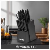 APPEARS NEW - Knife Set with Sharpener â 15 pcs High Carbon Stainless Steel Knives Block Set, Stainless Steel Knife Set, Built-in Sharpener Kitchen Knife set, With Anti slip and Ergonomic Handles