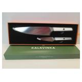 APPEARS NEW - KALAVINKA Professional Chef Knife 8 Inch, German Steel for Slicing and Chopping, Rust-Resistant Kitchen Knife with Bonus Paring Knife, Summer Entertaining (SAMJNA)