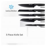 APPEARS NEW - LeeLou Kitchen 5-Piece Premium Knife Set, Stainless Steel Chef Knive & Essential Blades for All Cooking Needs. Set does not include utility scissors or knife block, see photos.