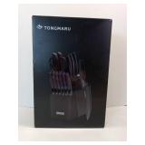 APPEARS NEW - Knife Set with Sharpener â 15 pcs High Carbon Stainless Steel Knives Block Set, Stainless Steel Knife Set, Built-in Sharpener Kitchen Knife set, With Anti slip and Ergonomic Handles