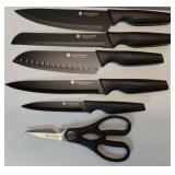 APPEARS NEW - LeeLou Kitchen 6-Piece Premium Knife Set. Stainless Steel Chef Knives with Scissors. Dishwasher Safe.