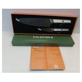 APPEARS NEW - KALAVINKA Professional Chef Knife 8 Inch, German Steel for Slicing and Chopping, Rust-Resistant Kitchen Knife with Bonus Paring Knife, Summer Entertaining (SAMJNA)