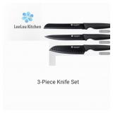 APPEARS NEW - LeeLou Kitchen 3-Piece Premium Knife Set, Stainless Steel Chef Knives. Essential Blades for All Cooking Needs.