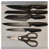 APPEARS NEW - LeeLou Kitchen 6-Piece Premium Knife Set. Stainless Steel Chef Knives with Scissors. Dishwasher Safe.