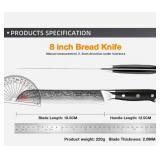 Chef Knife, 8 Inch Damascus Bread Knife Professional Steel Bread Cutting Knife Serrated Cake Knife Bread Cutter For Crusty Bread