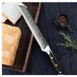 Chef Knife, 8 Inch Damascus Bread Knife Professional Steel Bread Cutting Knife Serrated Cake Knife Bread Cutter For Crusty Bread