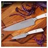 APPEARS NEW - KALAVINKA Professional Chef Knife 8 Inch, German Steel for Slicing and Chopping, Rust-Resistant Kitchen Knife with Bonus Paring Knife, Summer Entertaining (SAMJNA)
