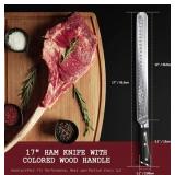 APPEARS NEW - YFWOOD Slicing Knife, 17 Inch High Carbon Stainless Steel Super Sharp Carving Knifes for Meat Cutting, Fruit Cutting, BBQ, Turkey, Full Tang, Ergonomic Handle Design