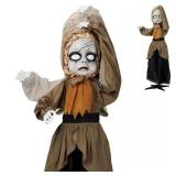 5.3ft Halloween Animatronic Doll with Sound Activation, Pop-Up Head & Glowing Red Eyes, Scary Prop for Haunted House, Yard, Patio, Parties, Perfect for Halloween Decor - Retail: $67