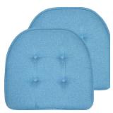 Sweet Home Collection Chair Cushion Memory Foam Pads Tufted Slip Non Skid Rubber Back U-Shaped 17  x 16  Seat Cover  2 Count (Pack of 1)  Turquoise