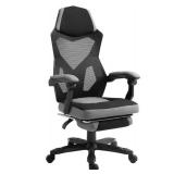 Grey, Ergonomic Home Office Chair High Back Armchair Computer Desk Recliner with Footrest, Mesh Back, Lumbar Support (See Details)- Retail: $105