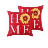 Mainstays 2-pack Home Sunflower Reversible Outdoor Throw Pillow, 16 inch, Red