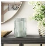 Better Homes & Gardens Green Glass Ribbed Hurricane Candle Holder, 8", Large, Living Room